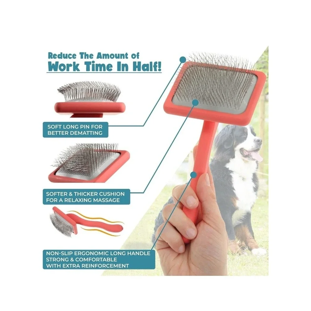 Flying Pawfect Pet Slicker Brush Large Pink Ergonomic Handle For Dogs Cats